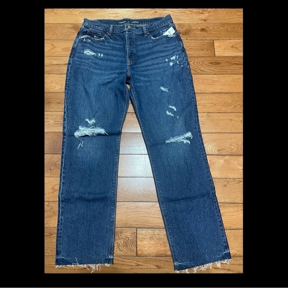 Old Navy Blue Slouchy Distress Raw Hem High Rise Jean sz 10R NWT